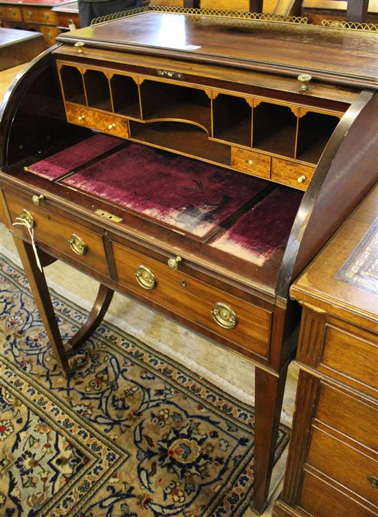 Edwardian inlaid mahogany cylinder-front bureau